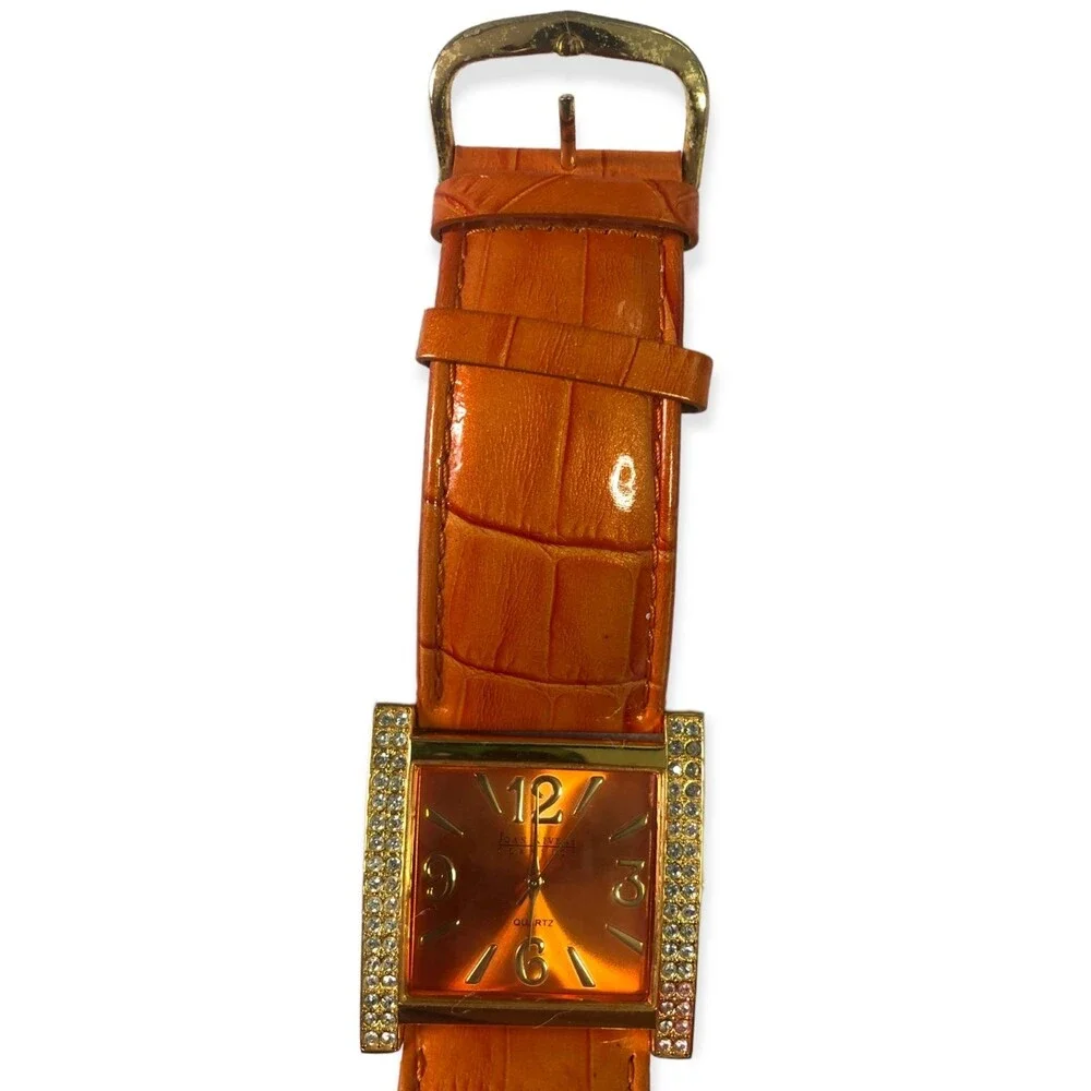 Joan Rivers Classics V377 Vintage Wide Leather Band Rhinestone Square Face Watch